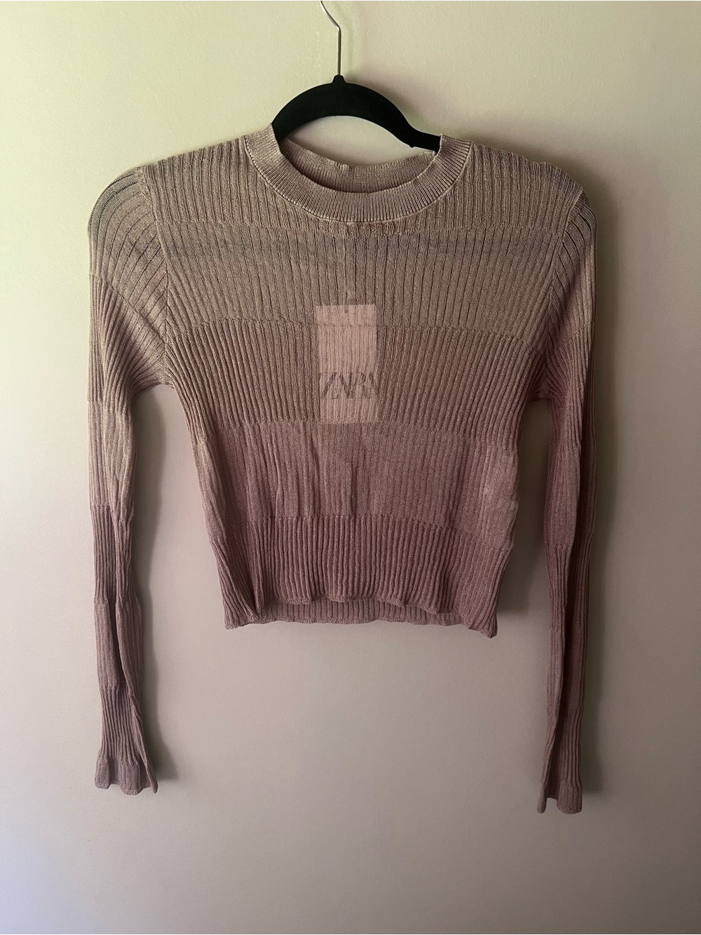 Zara Mauve Ribbed Long-Sleeve Knit Sweater Crop Top